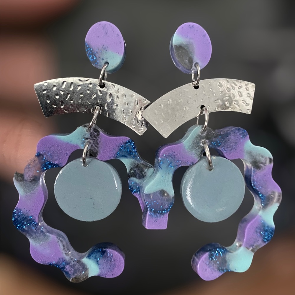 New Handcrafted ,hand painted, resin and wood earrings.